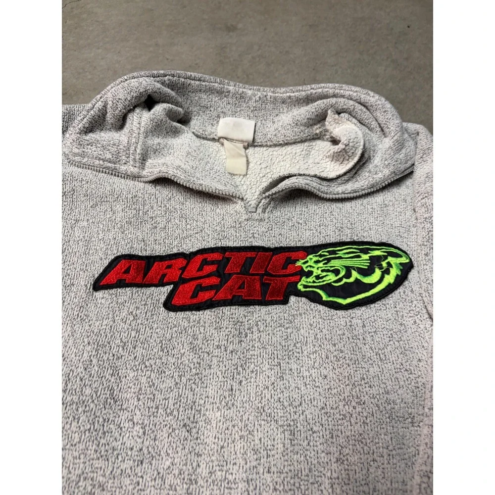 Vintage Arctic Cat Quarter‎ Zip Fleece Pullover Grey Snowmobile Mens XL